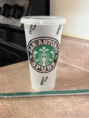 San Antonio Spurs Starbucks Cup, w/ Lid & Straw, Never Used, Custom Made